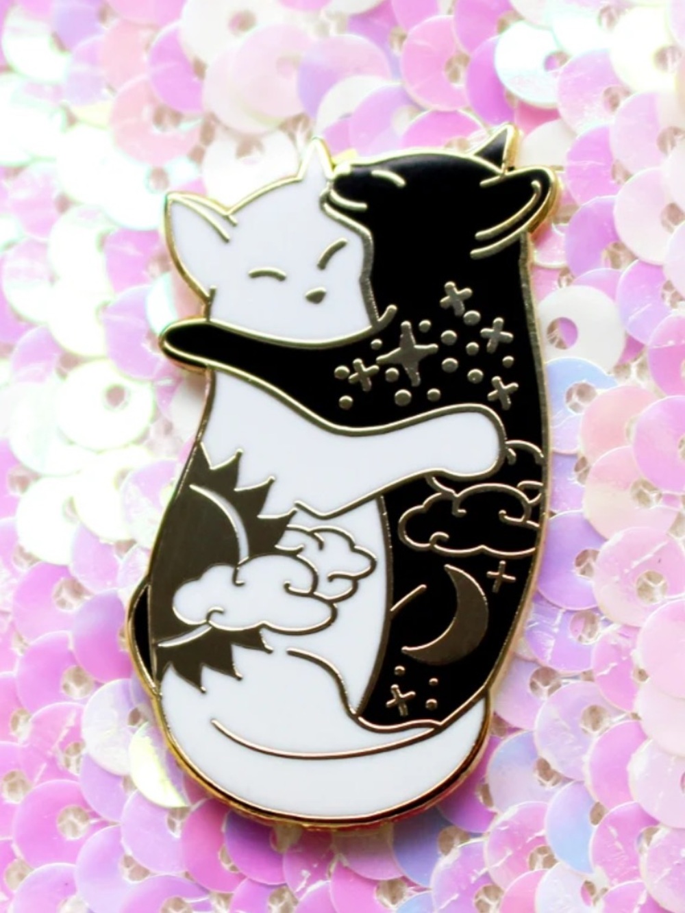 Glitter Punk Day & Night Cats Hugging Pin